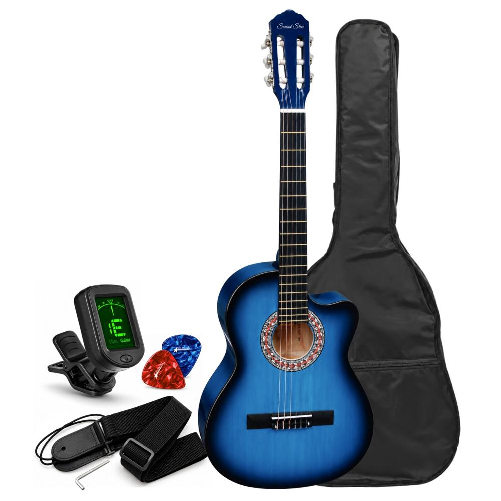 Guitarra Acustica Nylon color Azul Con Funda Afinador Digital y Accesorios