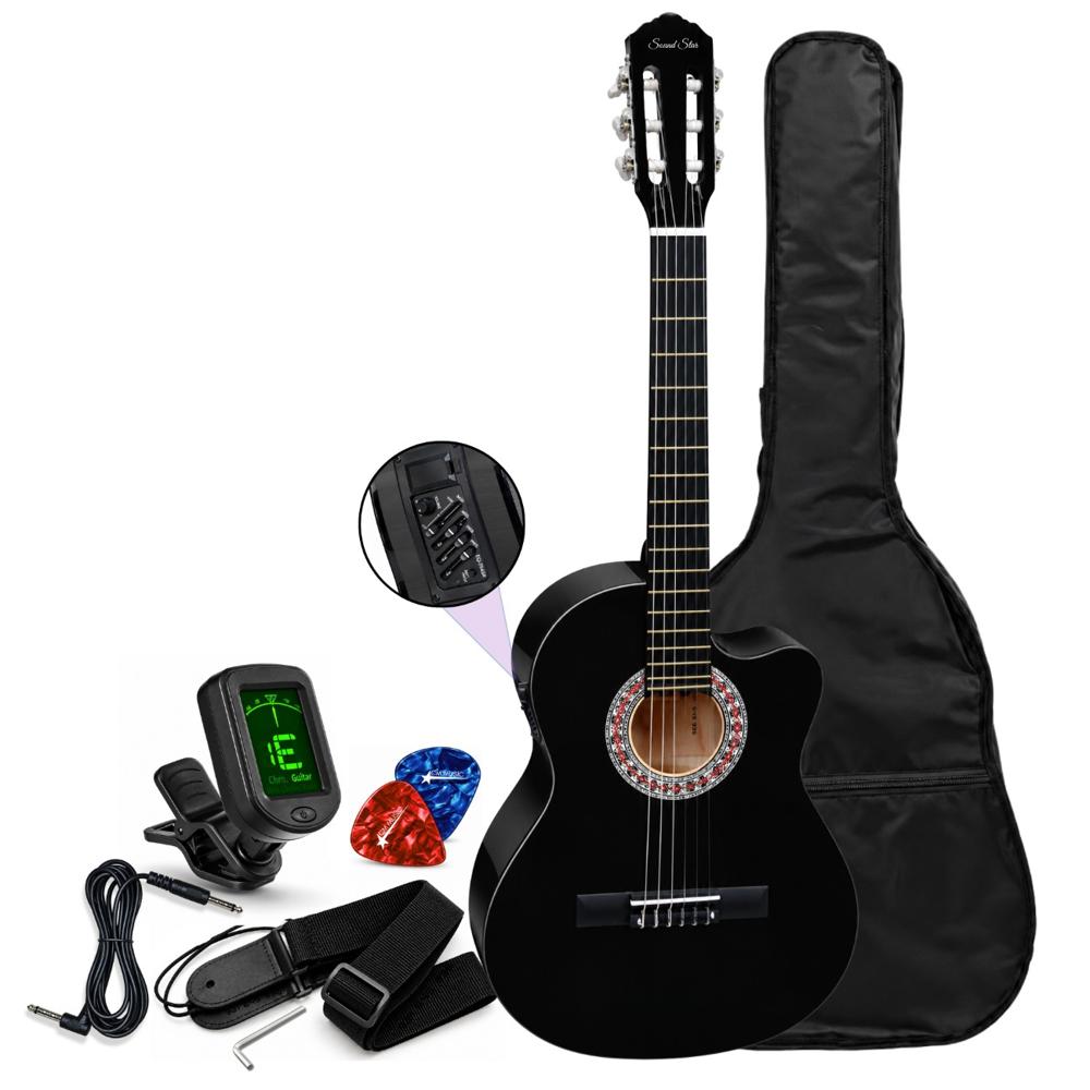 Guitarra Electroacústico nylon color Negro kit Completo de accesorios