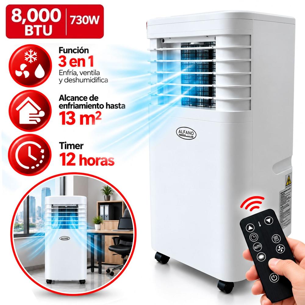 Aire Acondicionado Portátil ALFANO 8000 BTU 3 en 1 PAC-8
