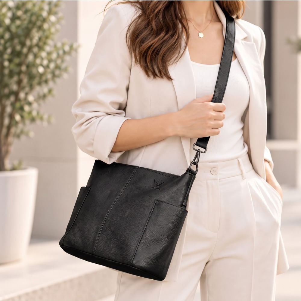 CARTERA DE CUERO VACUNO 605 Negro