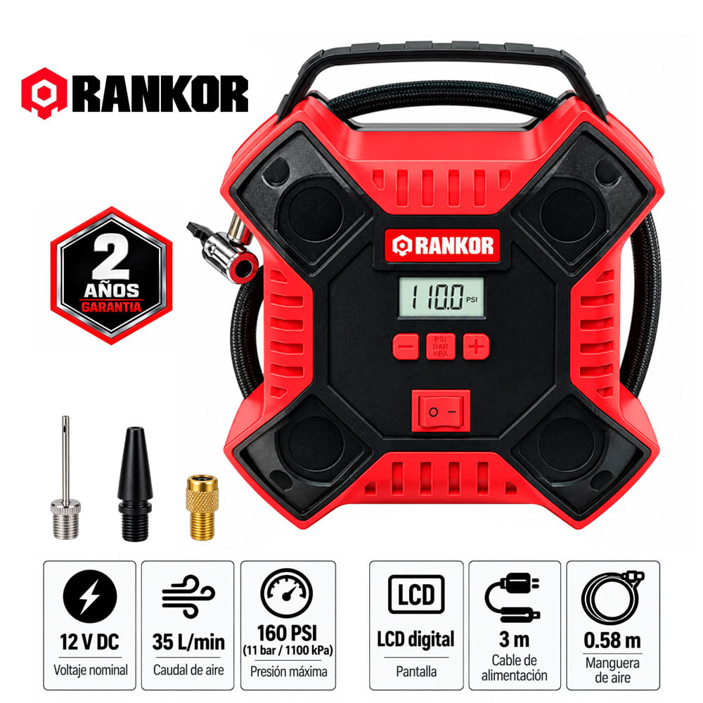 Inflador Compresor de Aire RANKOR RAC16001 12V 160