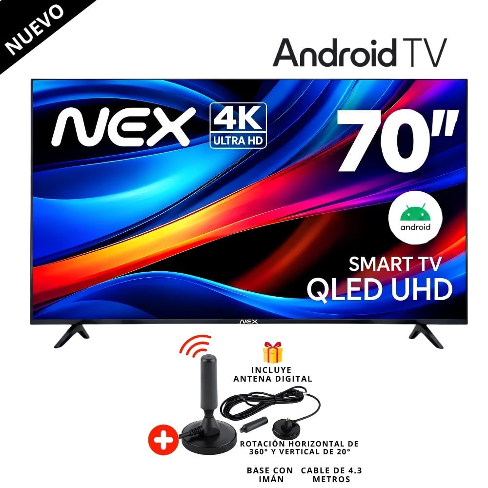 Televisor NEX QLED 70 4K ULTRA HD SMART TVQLED70S-ANDROID TV -l- Antena Digital