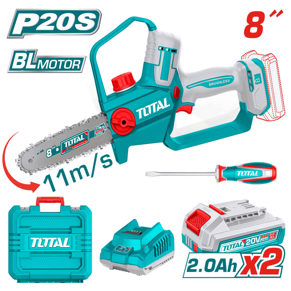 SIERRA DE CADENA LI-ION 20V 8 PULGADAS 20CM 11M-S 2X2.0AH - ACC INDUSTRIAL