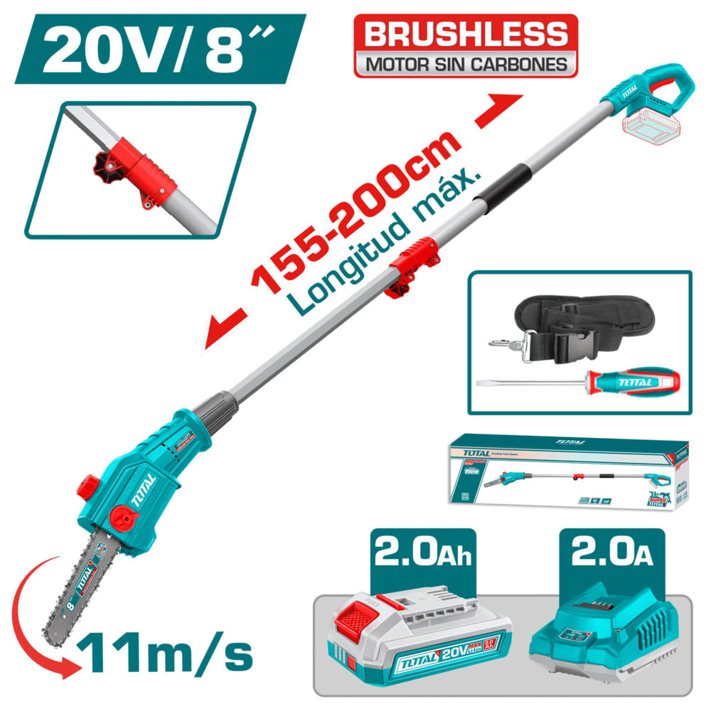 SIERRA PODADORA TELESCOPICA 20V BL MOTOR 8 PULGADAS  LONG 2M 1X2.0AH INDUSTRIAL