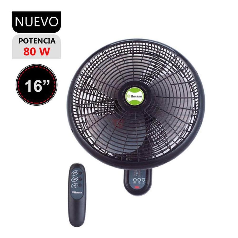 Ventilador De Pared Bossko BK-8210PD Con Control Remoto Negro-90 watts