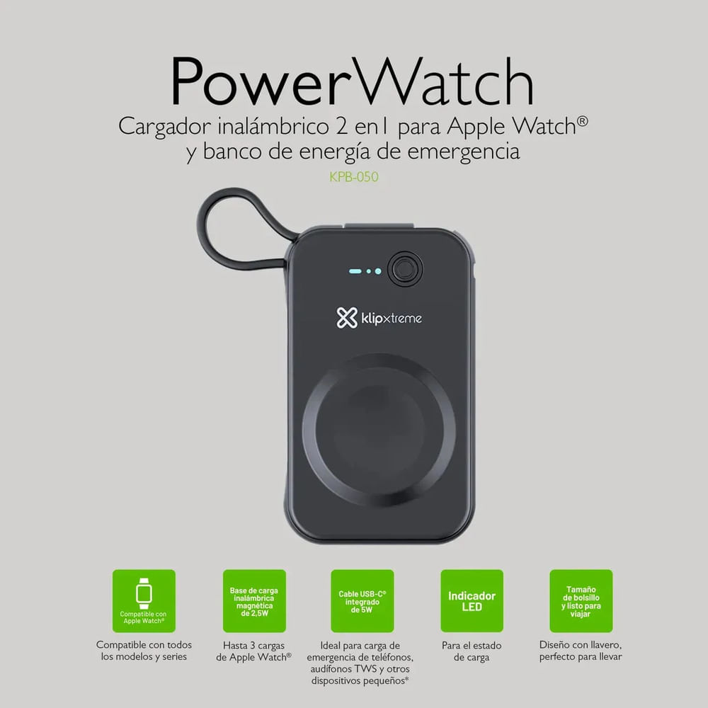 Power Bank Klip Xtreme PowerWatch 2000mAh Apple Watch 5W Negro KPB-050