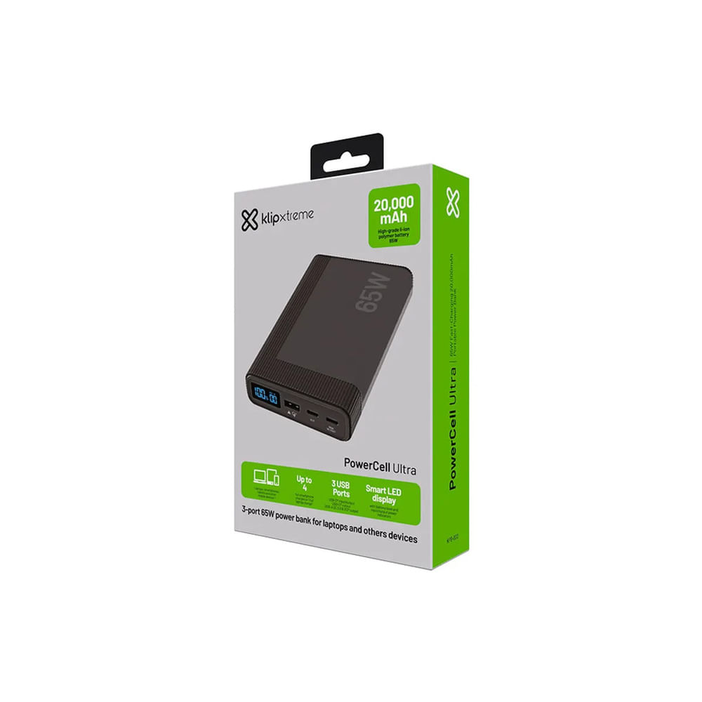 Power Bank Klip Xtreme PowerCell Ultra 20000mAh 65W USB-C Negro KPB-800