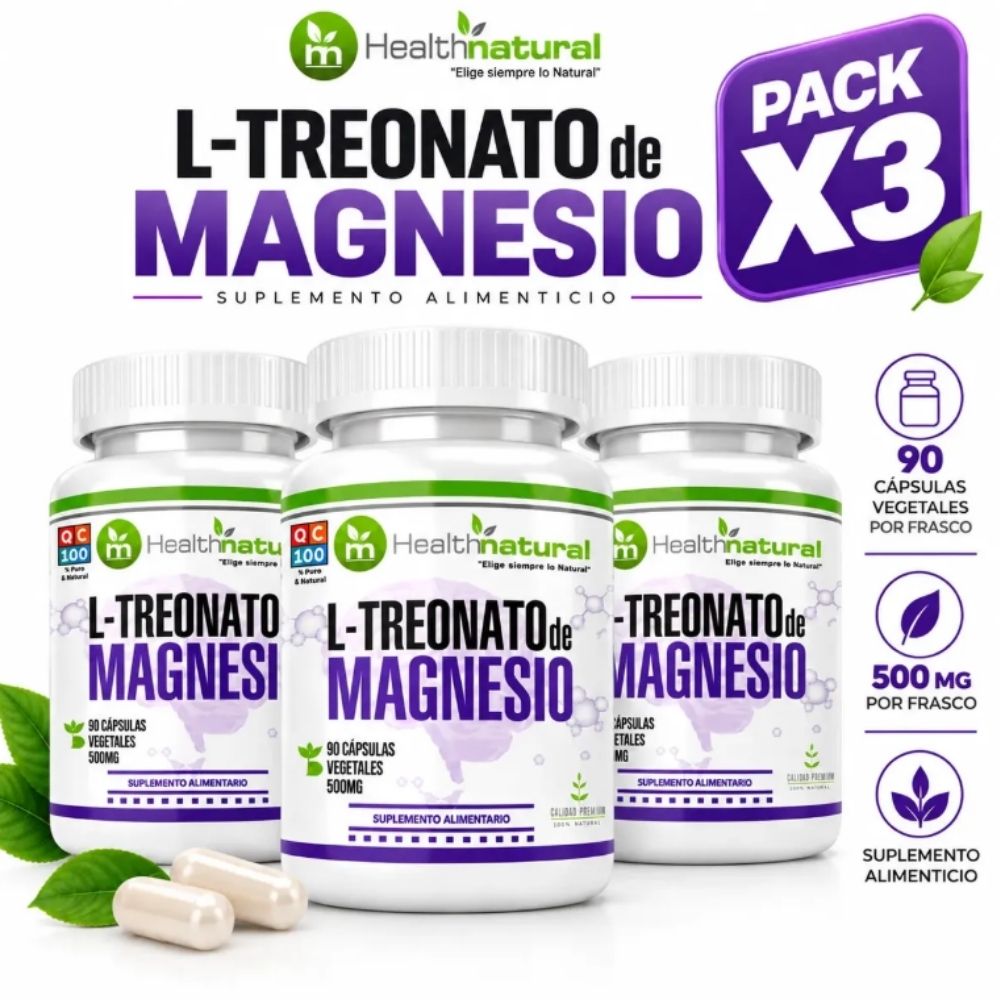 PACK 3 L-TREONATO DE MAGNESIO HEALTHNATURAL 1500MG