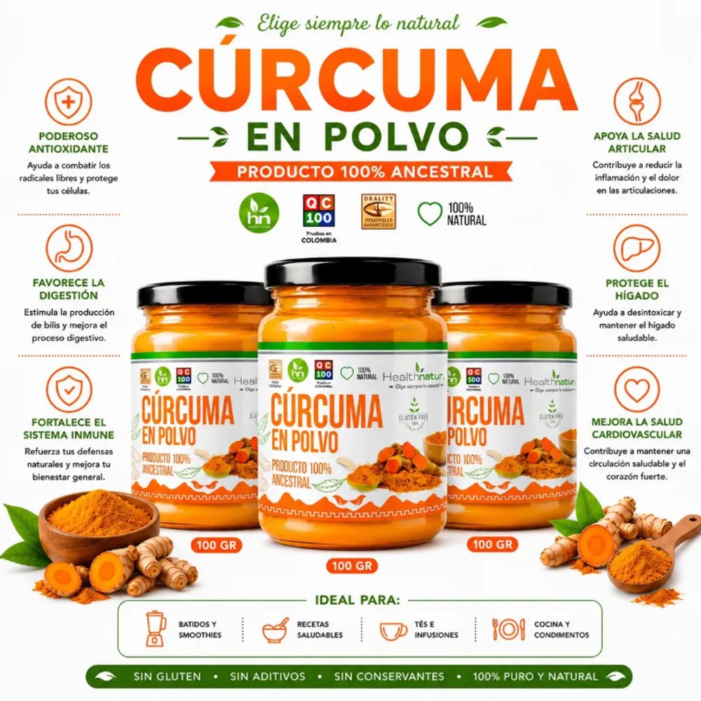 PACK 3 CÚRCUMA EN POLVO 100G HEALTHNATURAL