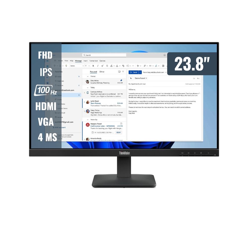 Monitor Lenovo ThinkVision S24 4e 100Hz 4ms HDMI VGA 23.8 FHD IPS 64B5KAR1LA