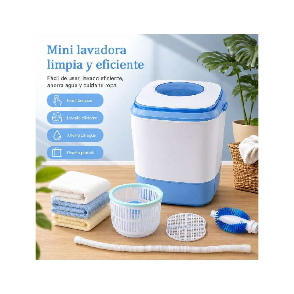 Mini lavadora portátil tambor de acero - canastilla y escobilla AZUL
