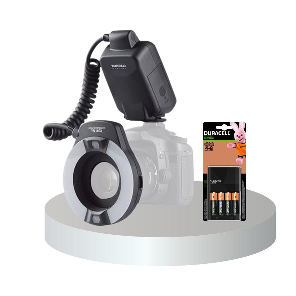 Ring Flash YN 14 EX y Pilas Recargables Duracell y  Cargador