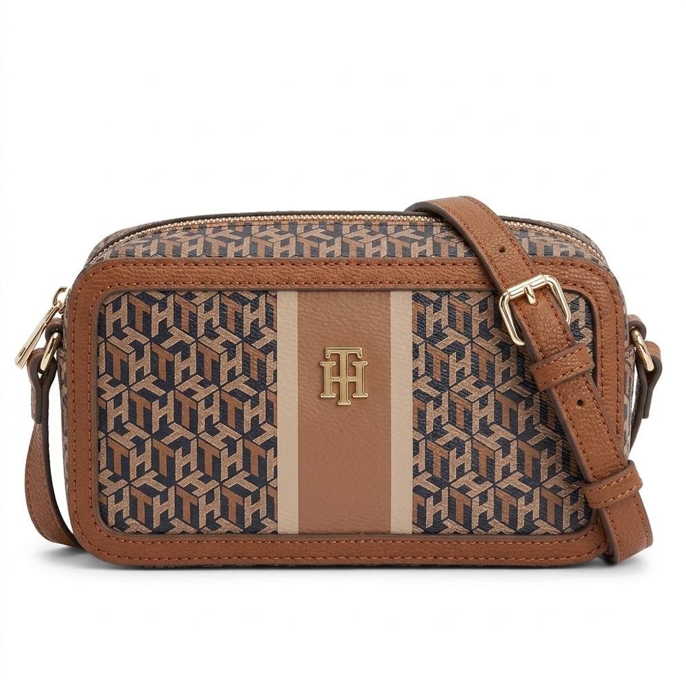 CARTERA CROSSBODY TOMMY HILFIGER MARRON CON DISEÑO MONOGRAFIADO