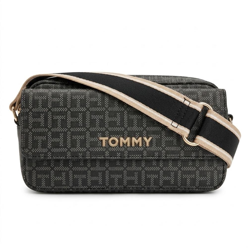 CARTERA CROSSBODY TOMMY HILFIGER NEGRO CON CORREA MULTICOLOR