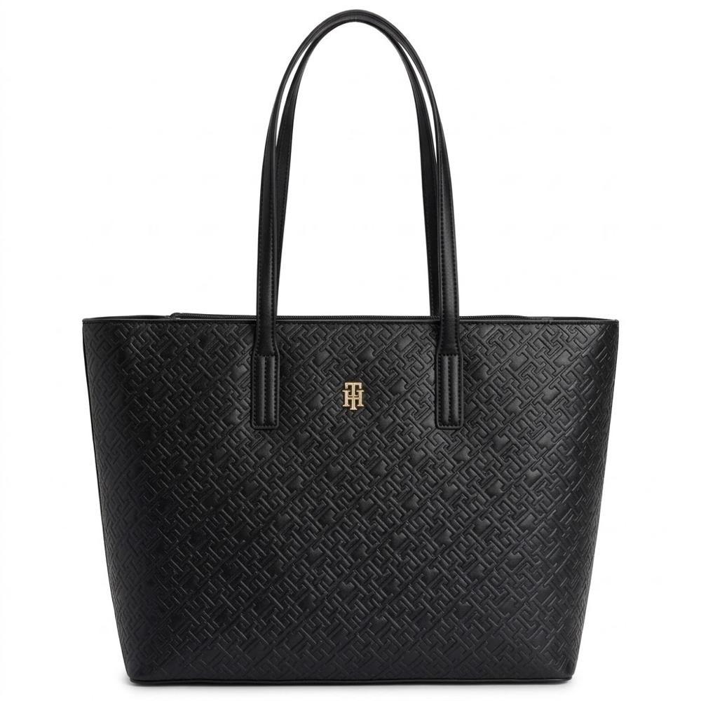 CARTERA TOTE TOMMY HILFIGER NEGRO CON RELIEVE MONOGRAFIADO