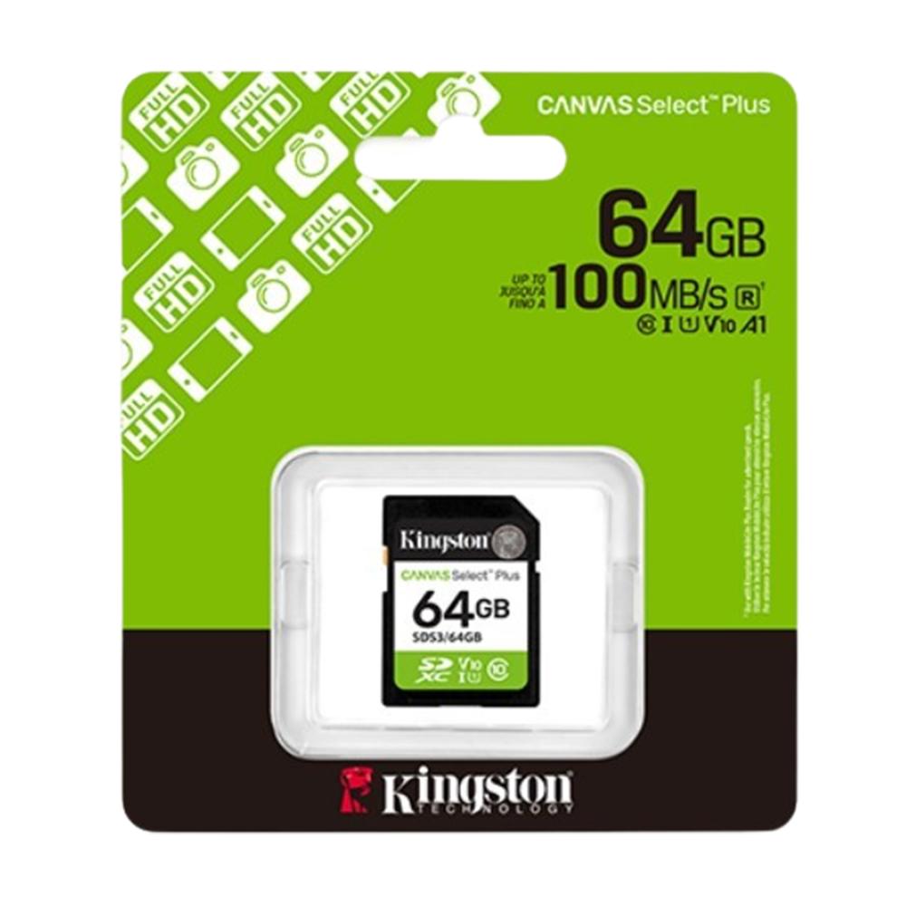 Memoria SD Kingston Canvas Select Plus 64GB 100MB/s UHS-I Clase 10 Full HD