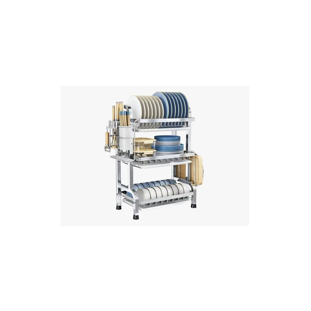Escurridor organizador de Platos de Acero inoxidable con accesorios - 3 Niveles