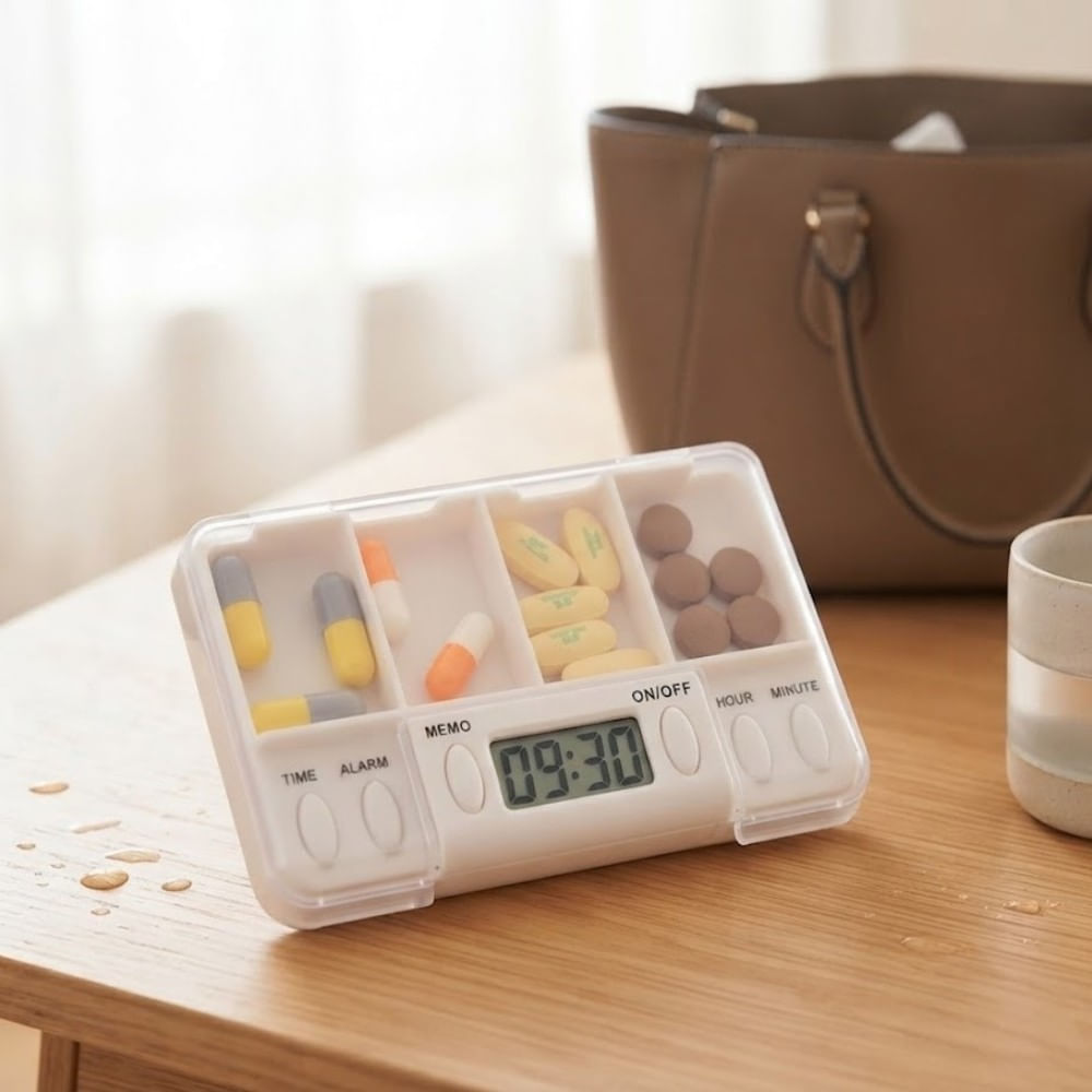 Pastillero Alarma Portátil Con 4 Divisiones