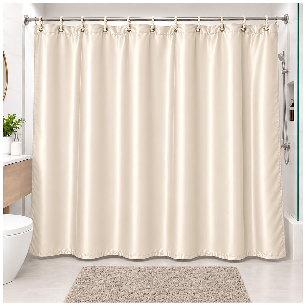 Cortina de Baño Elegante Satinada con Colgadores Beige TH5