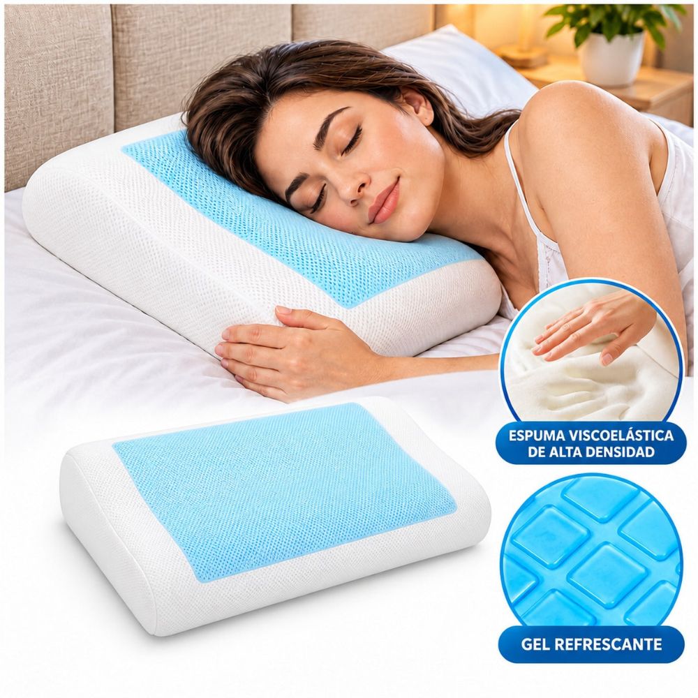 Almohada Viscoelástica Ergonómica con Gel Refrescante Memory Foam 50x30cm