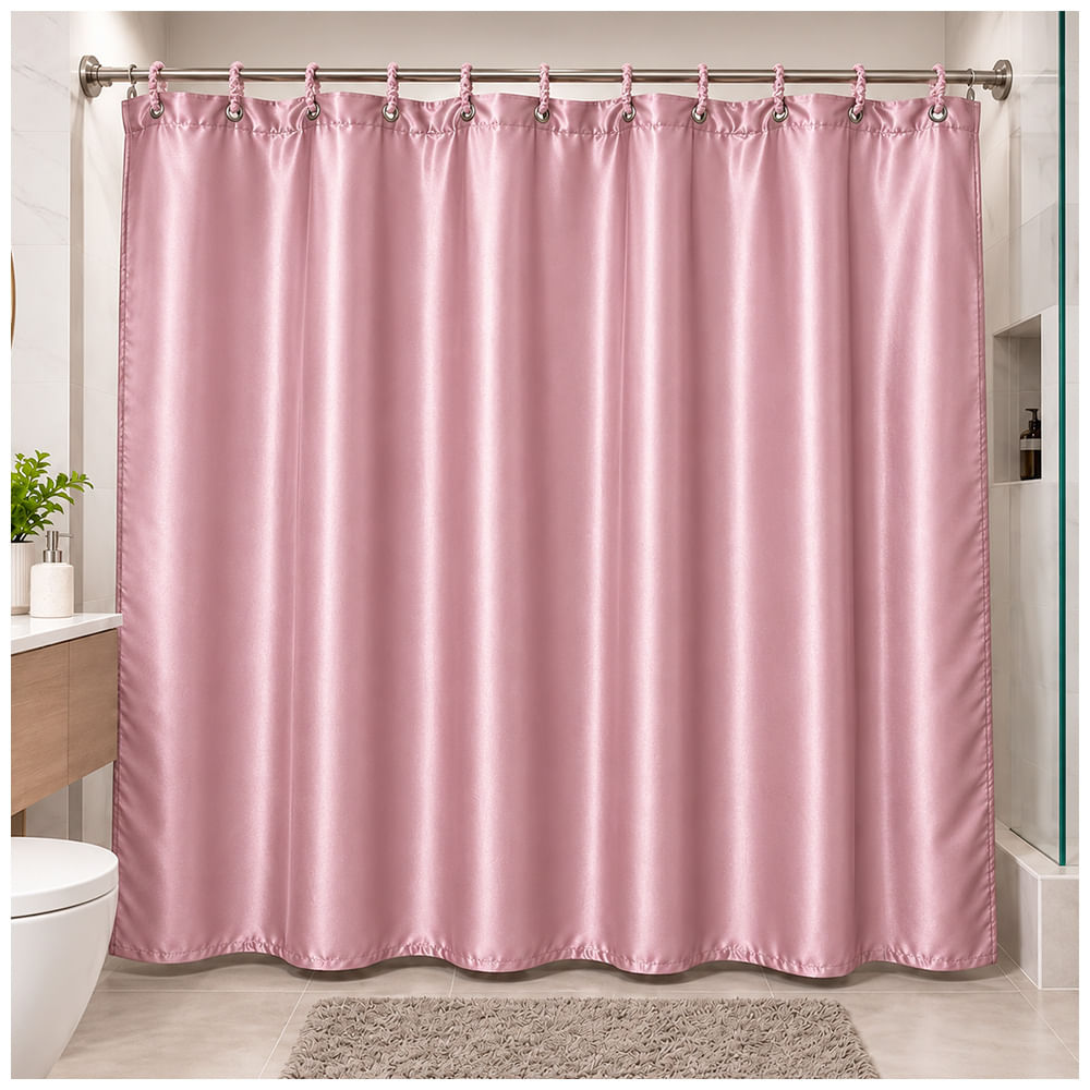 Cortina de Baño Elegante Satinada con Colgadores Rosado TH5