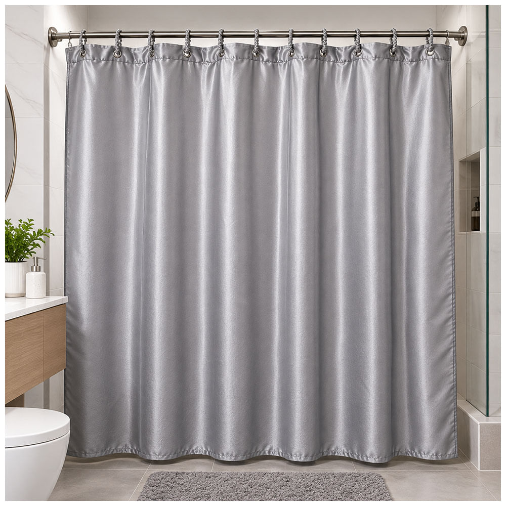 Cortina de Baño Elegante Satinada con Colgadores Plomo TH5