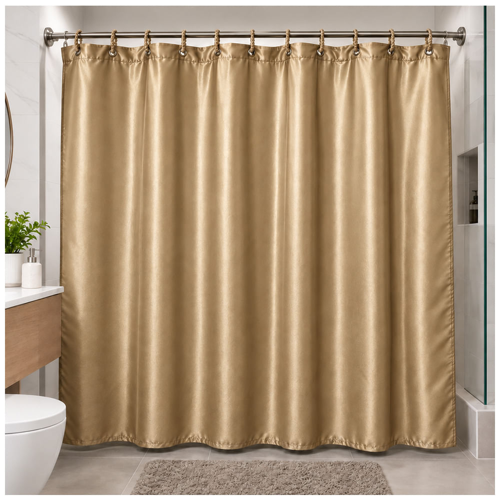 Cortina de Baño Elegante Satinada con Colgadores Dorado TH5