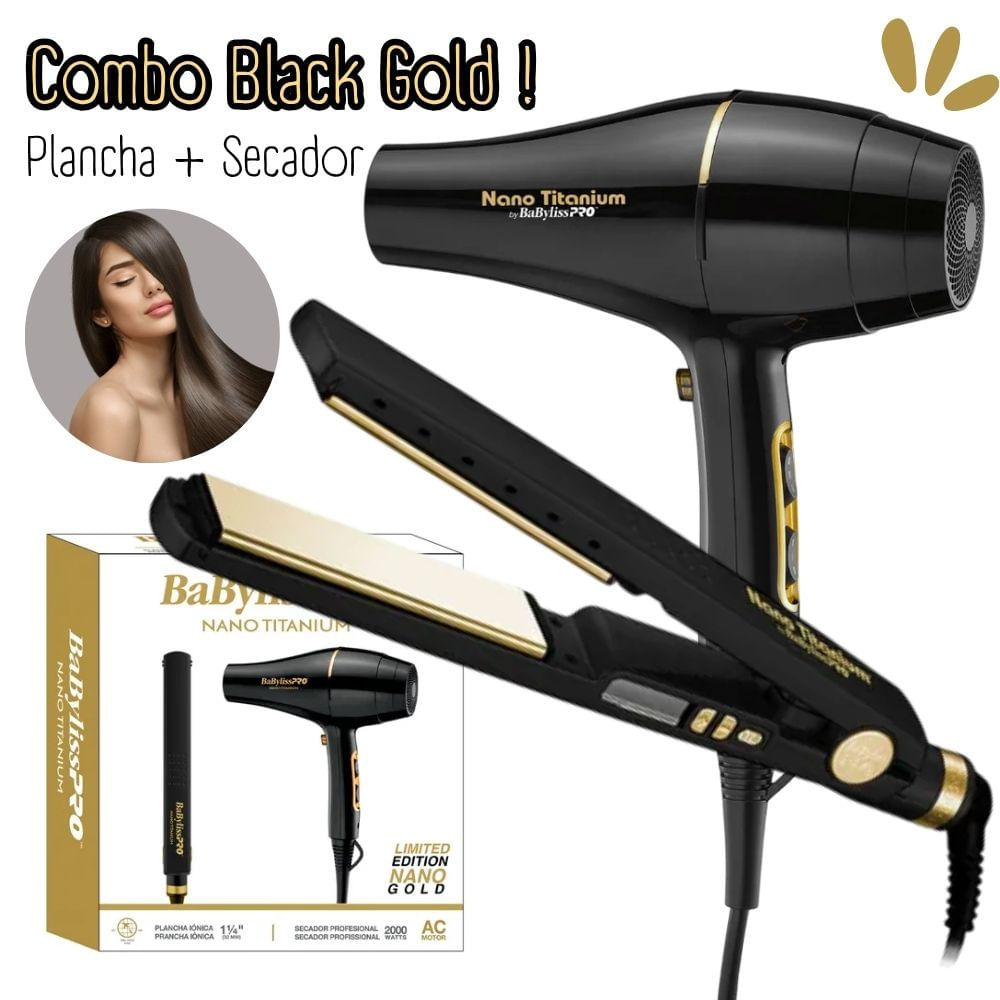 Combo BabylissPro Edicion Ilimitada Plancha Black Gold mas Secador Nano Gold - BNTBGPP43PE