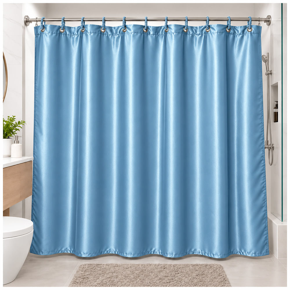 Cortina de Baño Elegante Satinada con Colgadores Celeste TH5