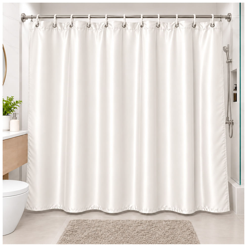 Cortina de Baño Elegante Satinada con Colgadores Blanco TH5