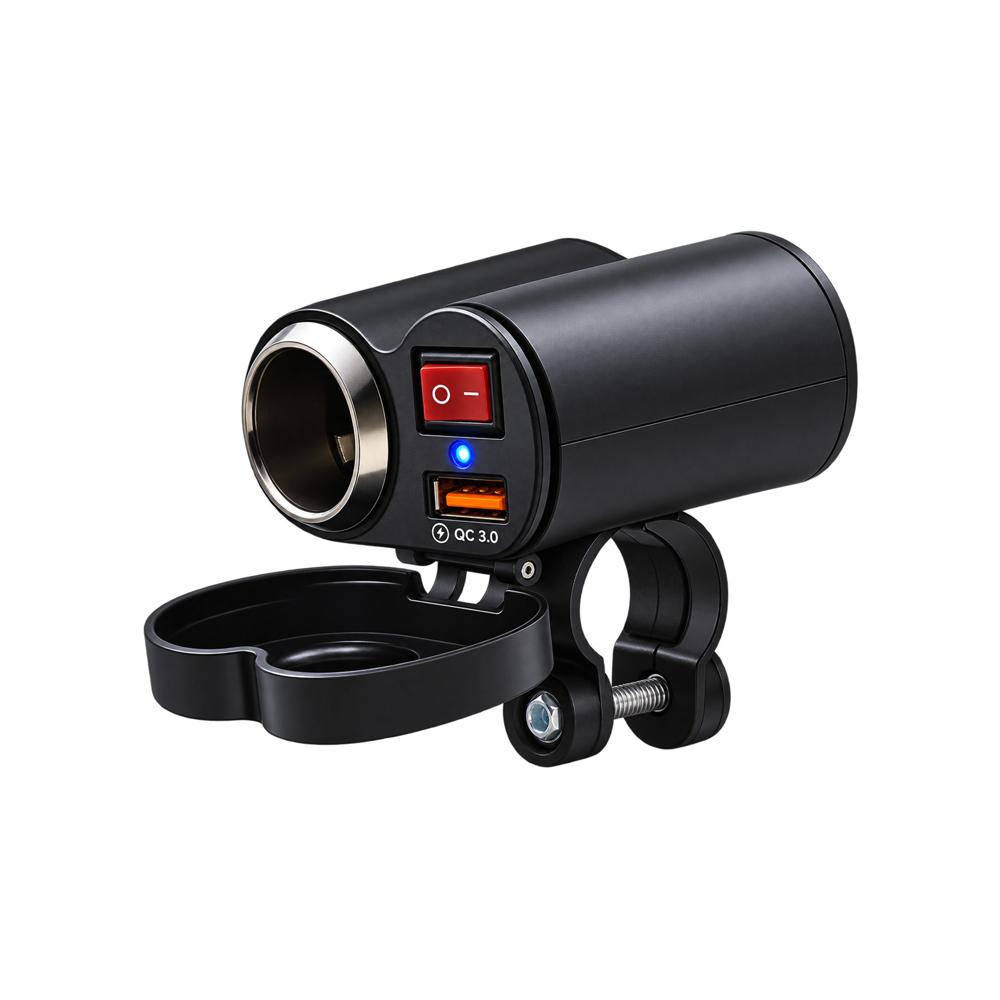 Cargador USB para Motocicleta 18W QC 3.0 con Toma 12V e Interruptor