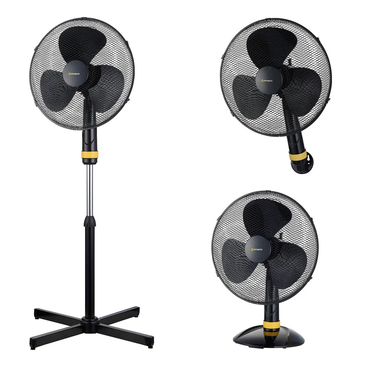 Ventilador Imaco FSM1650 3 en 1 Pedestal-Pared o Mesa 50 Watts Negro