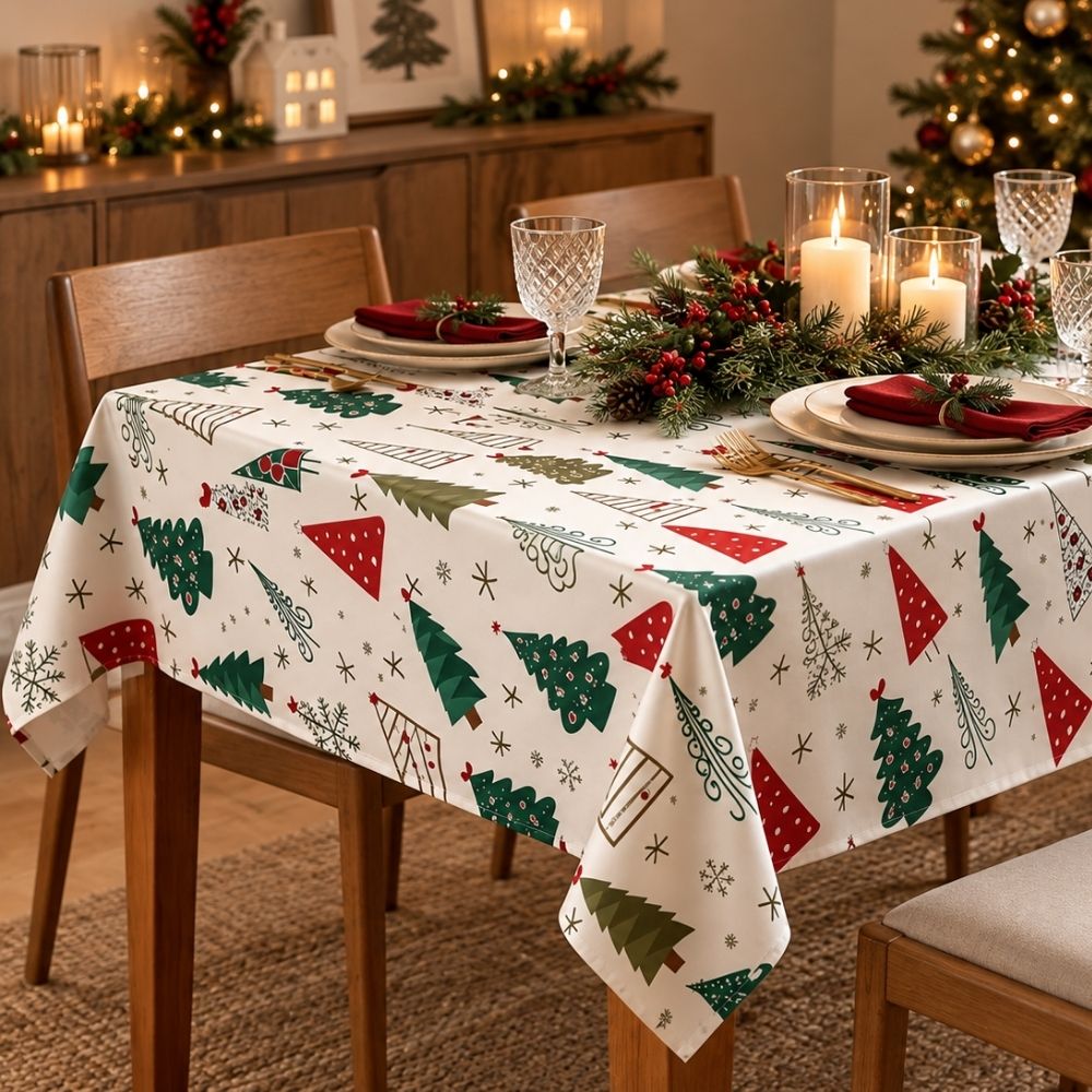 Mantel Pinos Navidad 180x140cm - Encanto Clásico