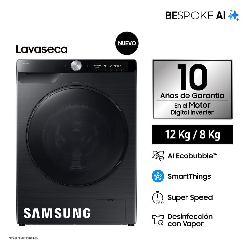 Lavaseca Samsung Ai Ecobubble 12kg/8kg Carga Frontal Negro
