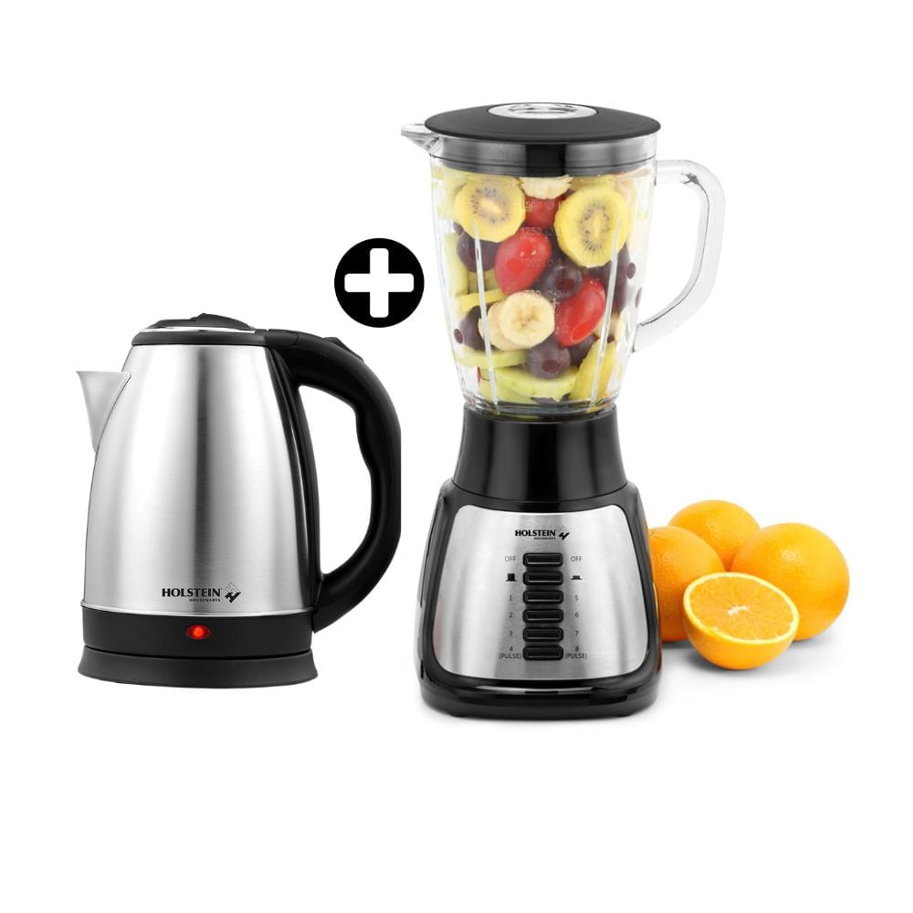 COMBO Holstein: Hervidor Eléctrico HH090206 1.8L Plata 1500W + Licuadora 1.5L Plata HH09101011C