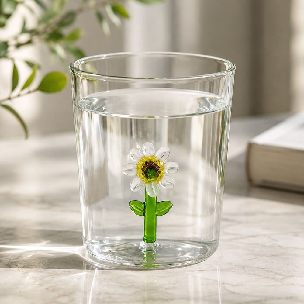 Set 2 Vasos Flor 3D de Vidrio Borosilicato 350 ml