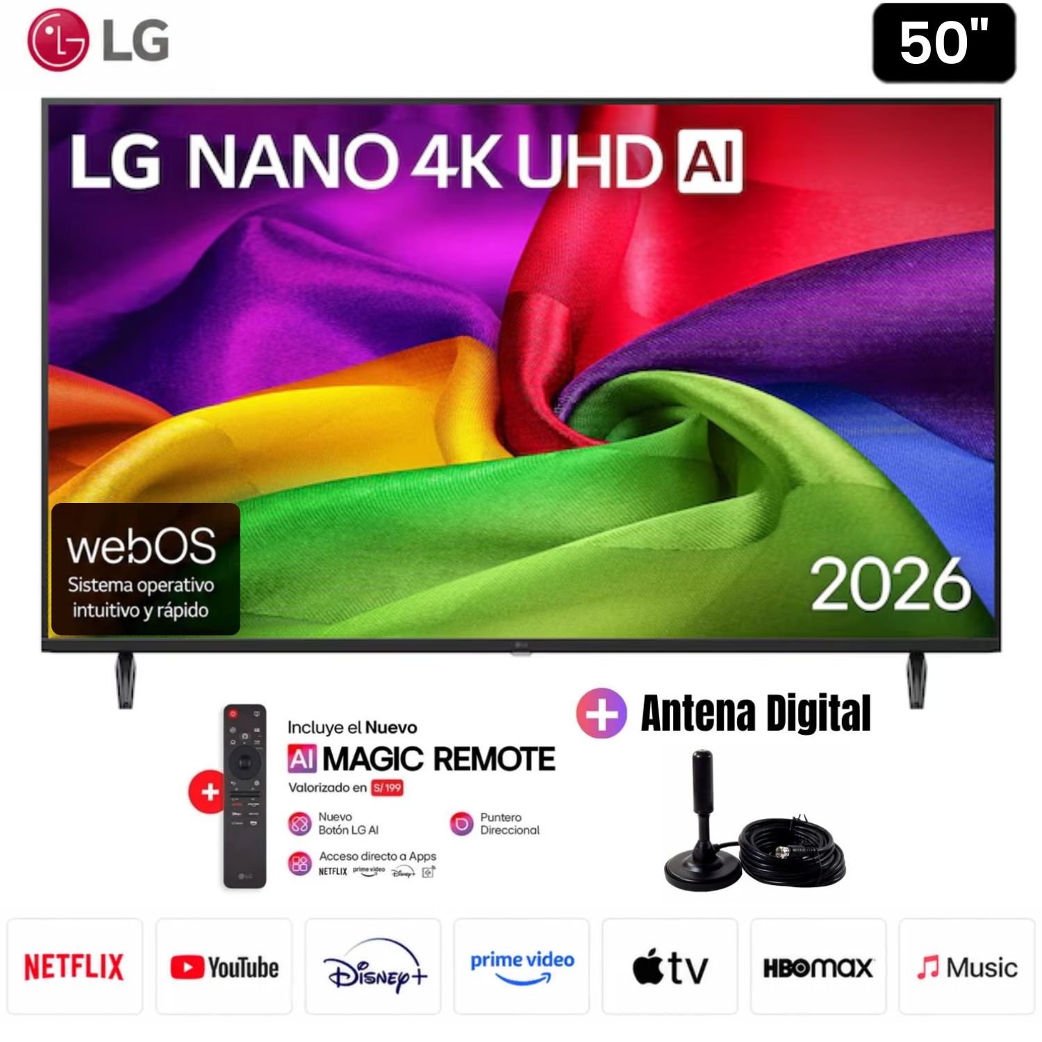 Televisor LG 50 pulgadas 4K Ultra HD WebOS 50NU800BPSC CON ANTENA DIGITAL
