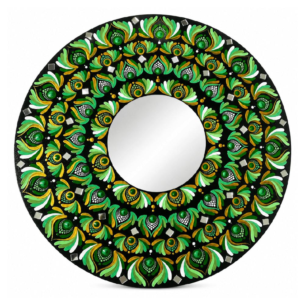 Espejo decorativo de pared Reya Mándala Verde y Dorado 50 cm