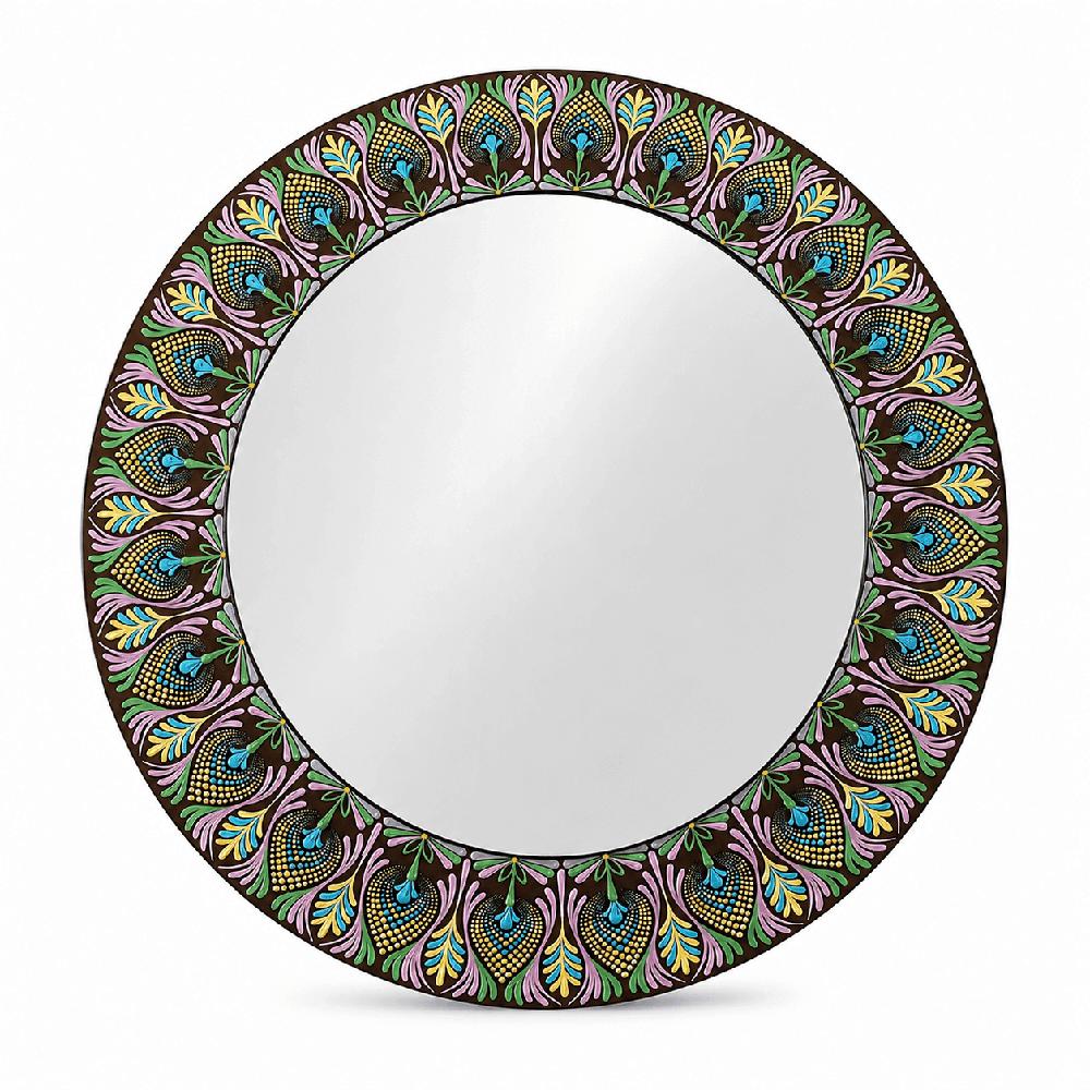 Espejo decorativo de pared Reya Mándala Marron y Colores 80 cm