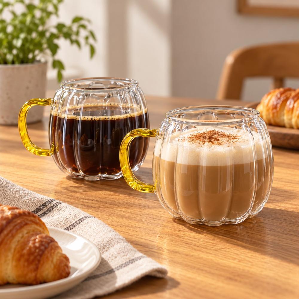 Taza de Vidrio Borosilicato con Asa Dorada de 430 ml