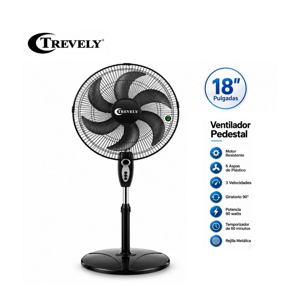 Ventilador Trevely de Pedestal 18 Pulgadas 3 Velocidades 90W VT-1880