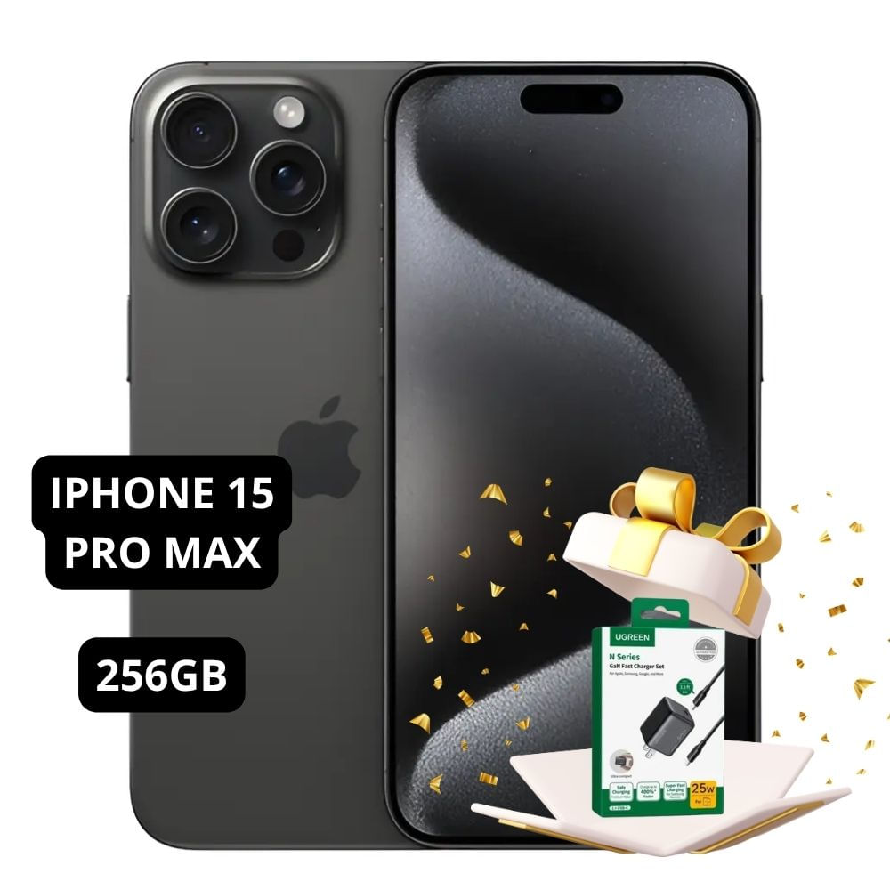 iPhone 15 Pro Max 256GB Semi Nuevo Black Titanium - Incluye Cargador Ugreen