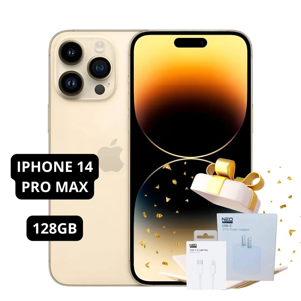 iPhone 14 Pro Max 128GB Semi Nuevo Gold - Incluye cubo y cable Neoprotech