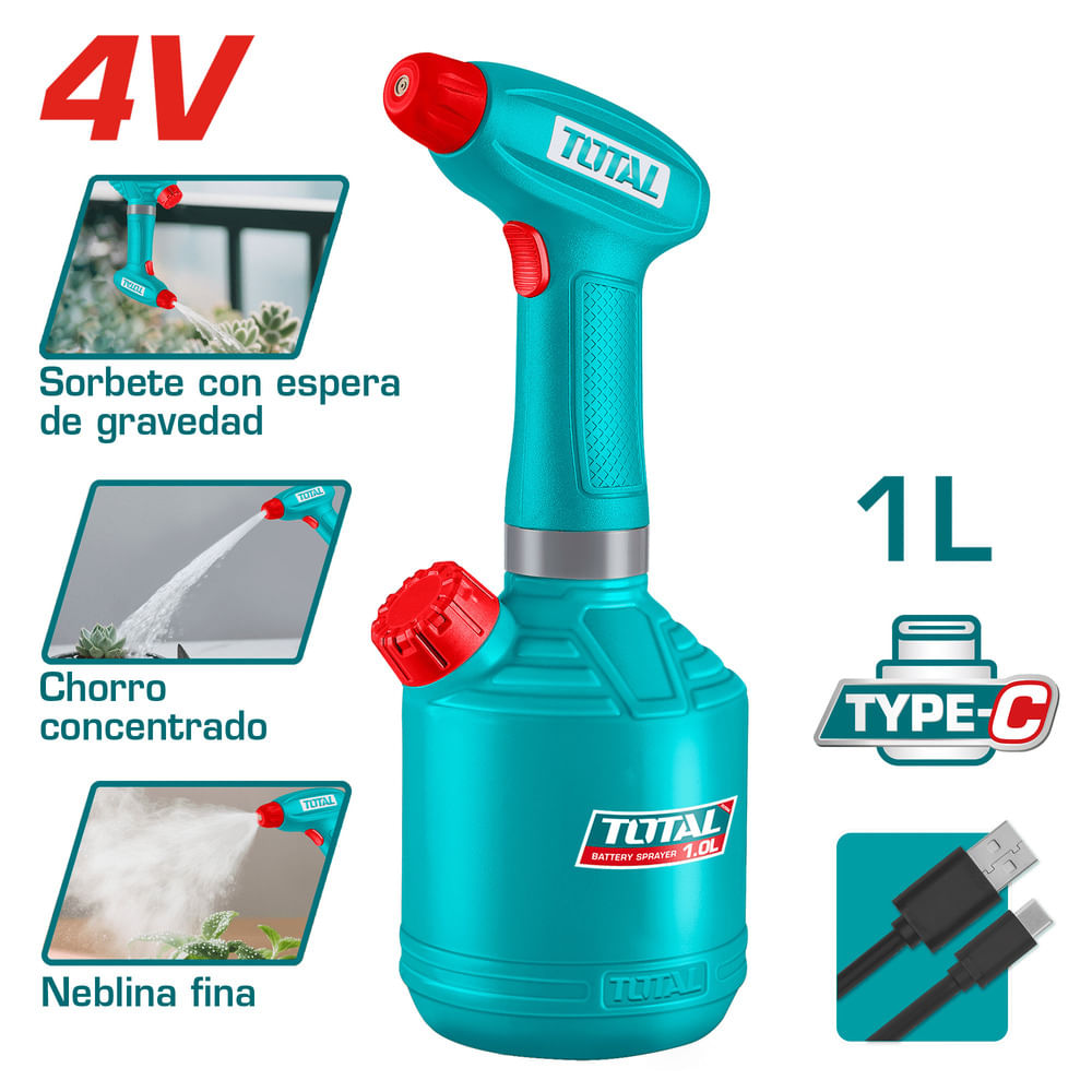 ROCIADOR INALAMBRICO RECARGABLE TYPE-C 4V 1 LITRO T - 90MIN USB-C