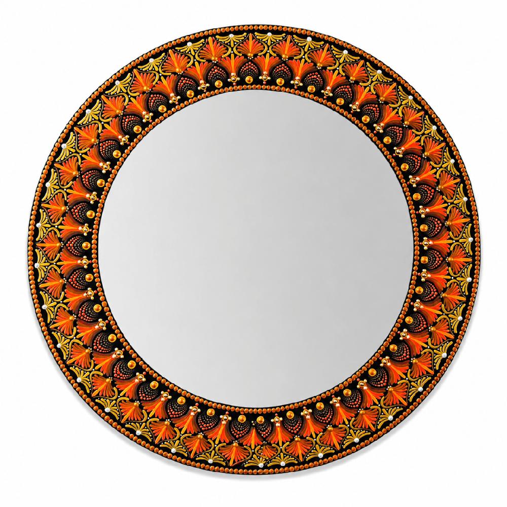 Espejo decorativo de pared Reya Mándala Naranja y Dorada 80 cm