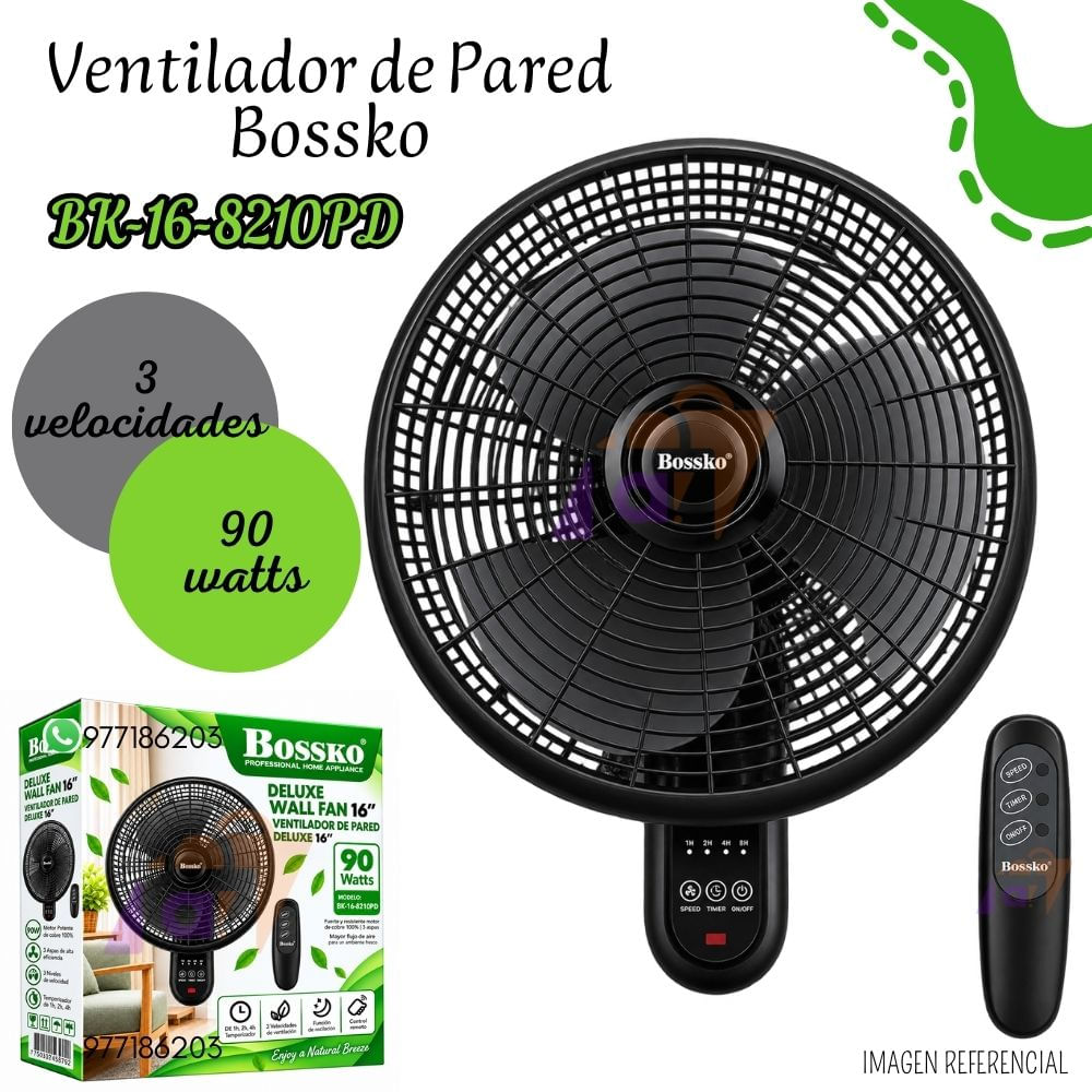 VENTILADOR DE PARED BOSSKO 16 CON CONTROL REMOTO BK-16-8210PD   NEGRO