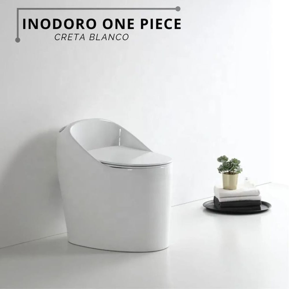 Inodoro One Piece Creta Blanco Ovalado con Botón Dual y Cierre Suave