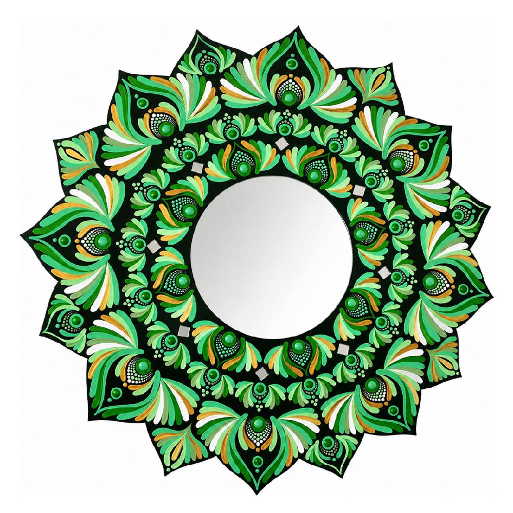 Espejo decorativo de pared Reya Mándala Flor Verde Y Dorado 60 cm
