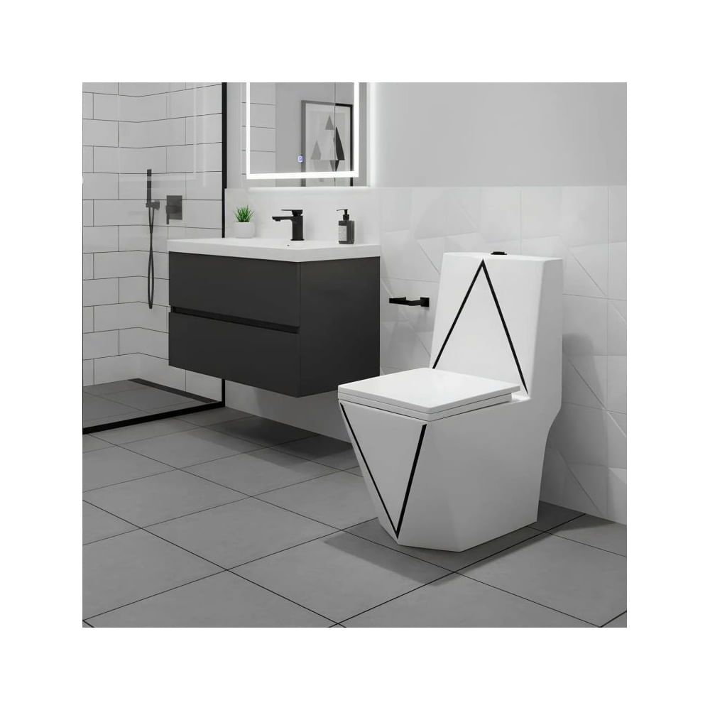 Inodoro One Piece 8276 Blanco con Negro Rectangular con Tanque Integrado y Botón Dual