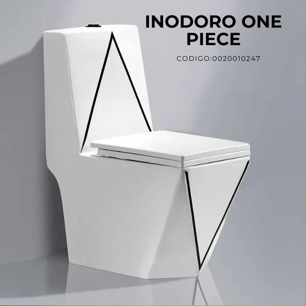 Inodoro One Piece Minimalista Marmoleado Blanco con Negro Geométrico 8276